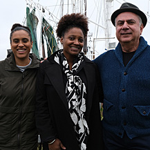 Tracy K. Smith with Library of Congress staff Anya Creightney and Guy Lamolinara after the "American Conversations" event at the South Lafourche Public Library in Cut Off, LA. December 15, 2018. Credit: Kevin Rabalais.